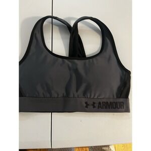 Under Armour Compression Sports Bra Womens Small Gray Black Racerback Mid Impact
